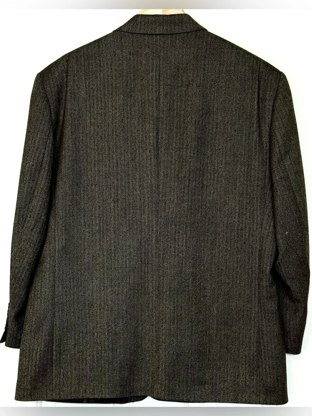 Oscar de la Renta Wool Cashmere Herringbone Blazer 46S Gray